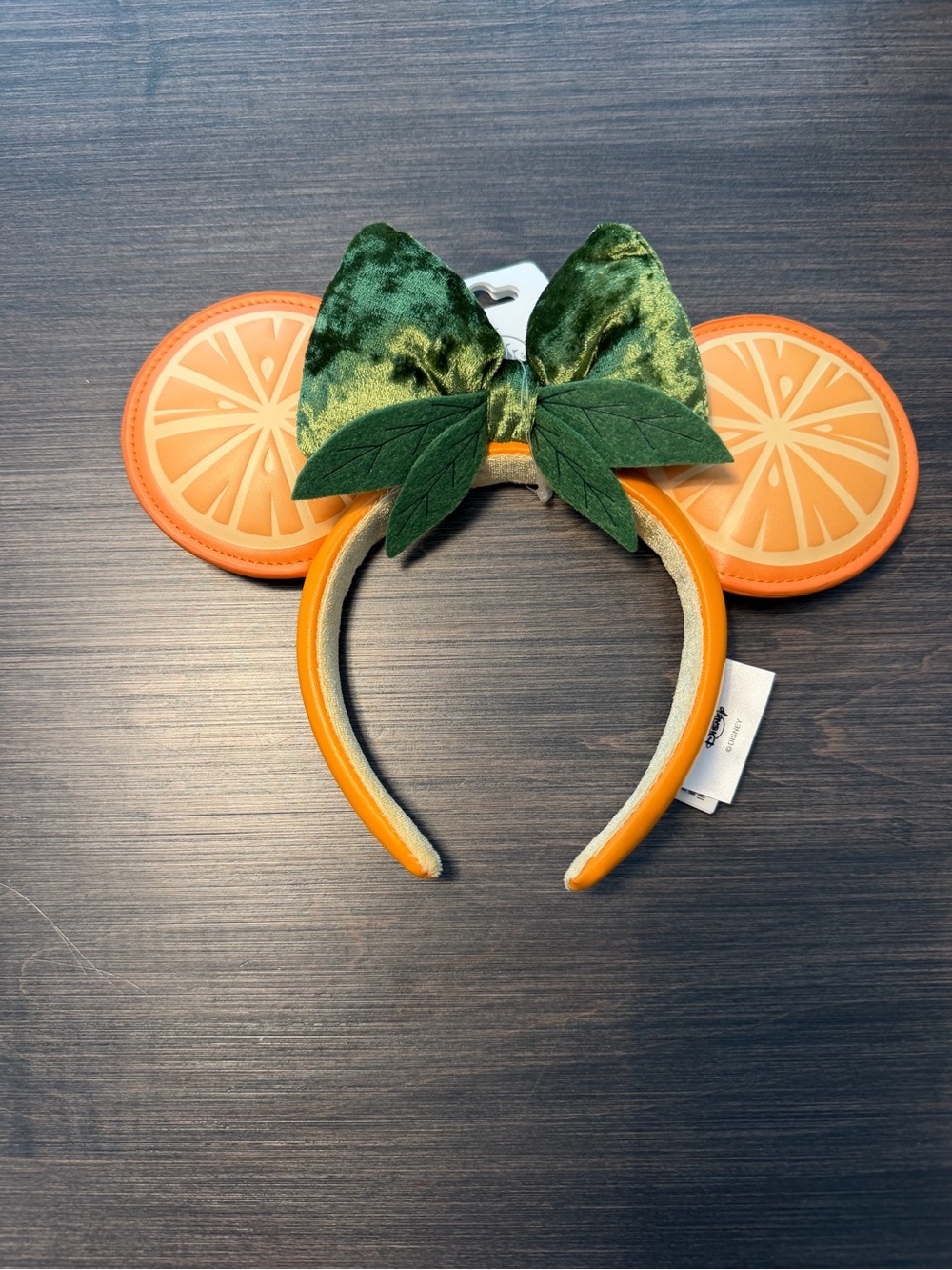 Disney Orange Slice Minnie Ear Headband with Green Velvet Bow - NWT - Picture 4 of 4